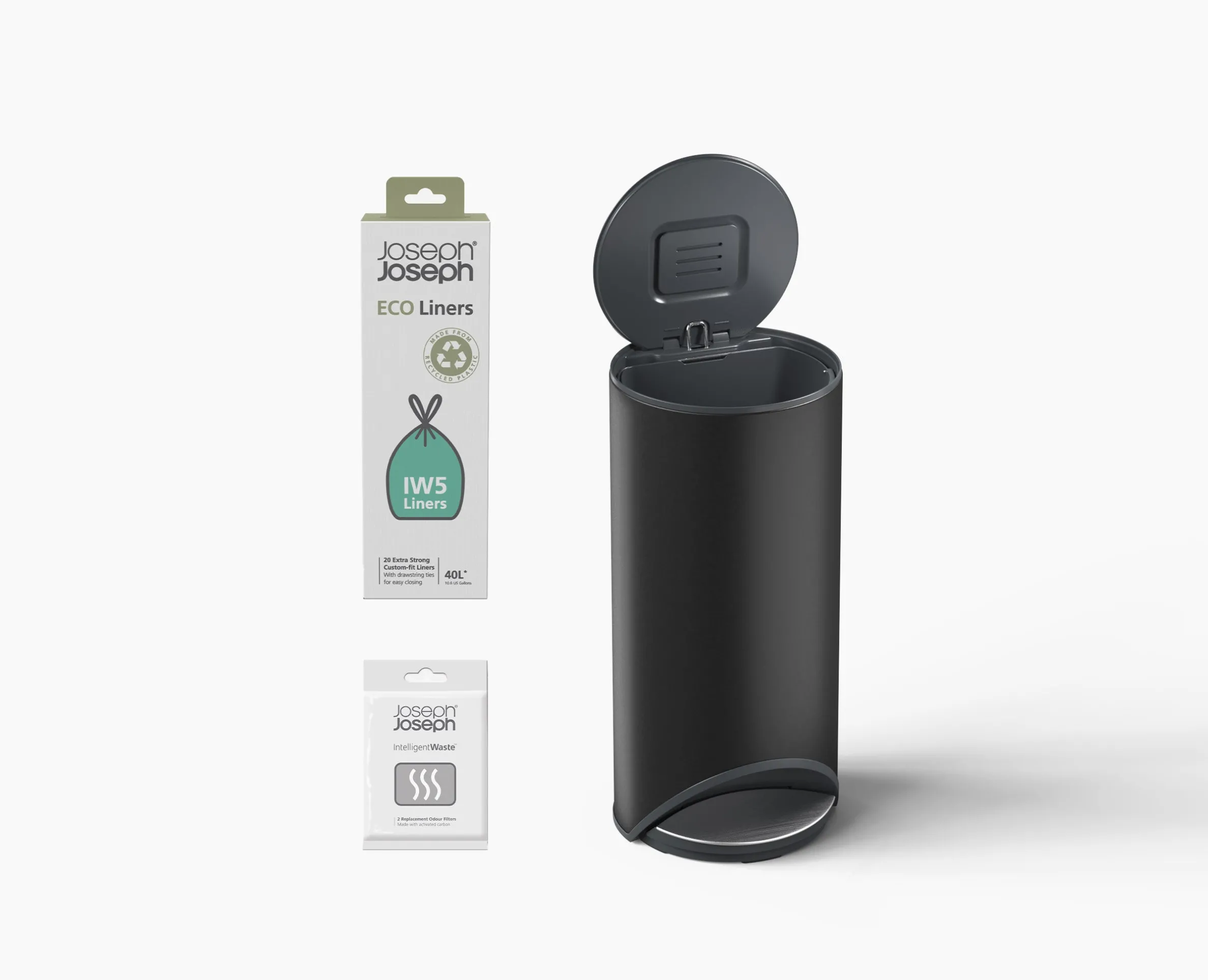 Arc™ 30L Easy-push Matt Black Pedal Trash Can Starter Set