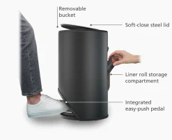 Arc™ 10L Easy-push Matt Black Pedal Trash Can