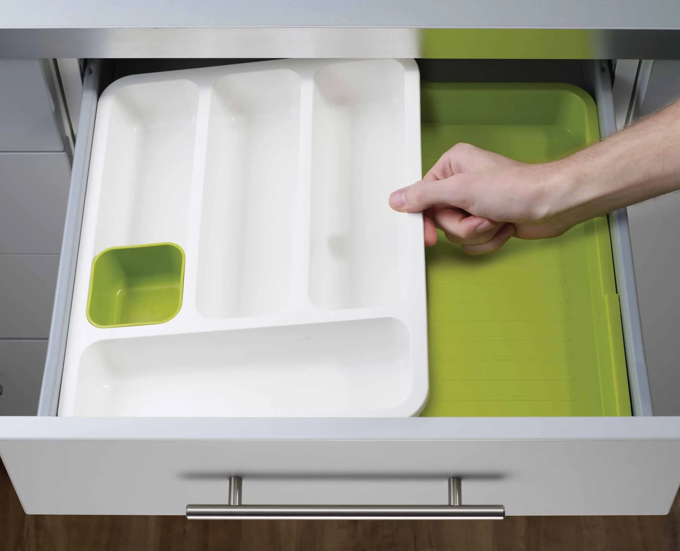 DrawerStore™ Gray Expandable Cutlery Tray