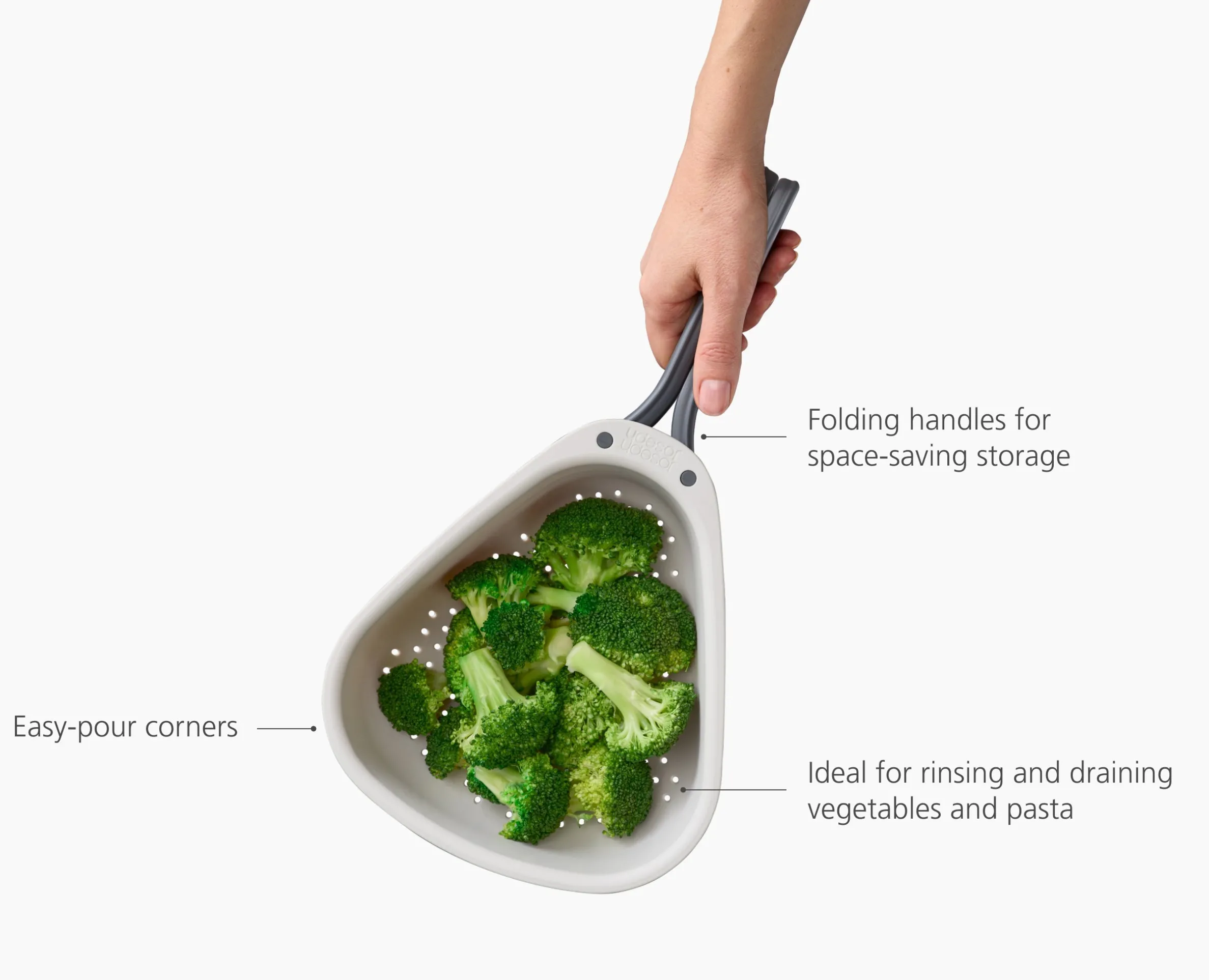 Droplet Large White Colander with Folding Handle