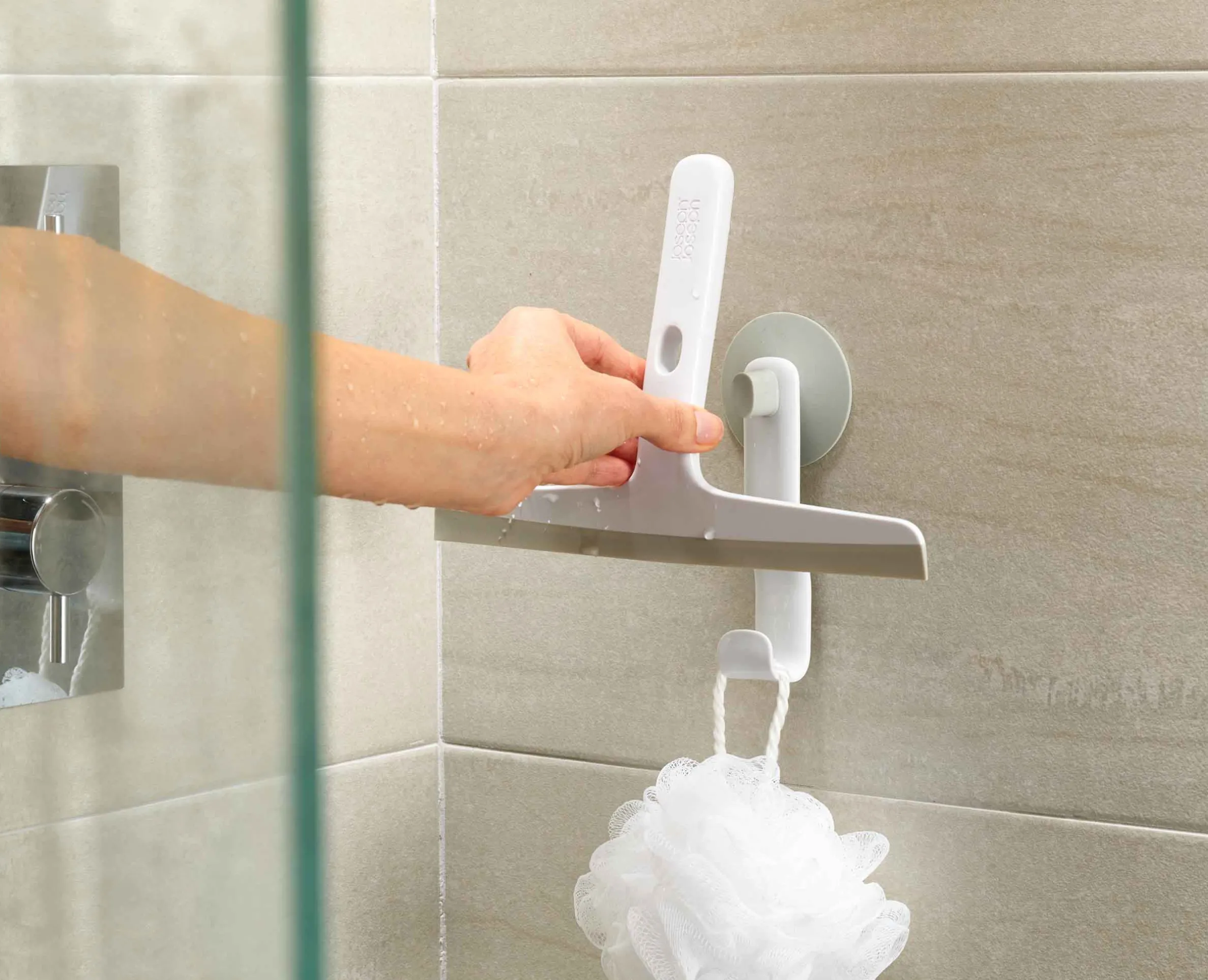 EasyStore™ Light Gray Shower Squeegee with Storage Hook