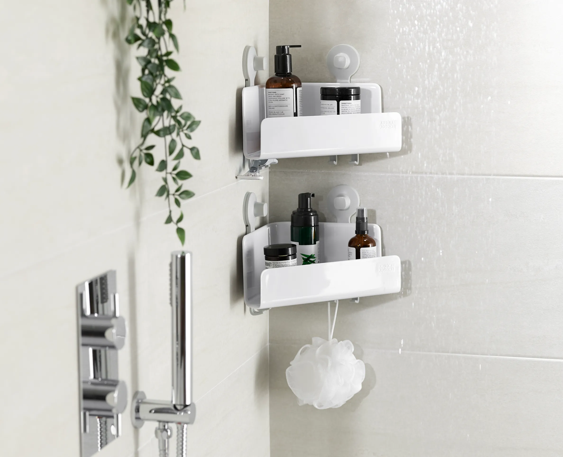 EasyStore™ 2-piece White Corner Shower Shelf Set