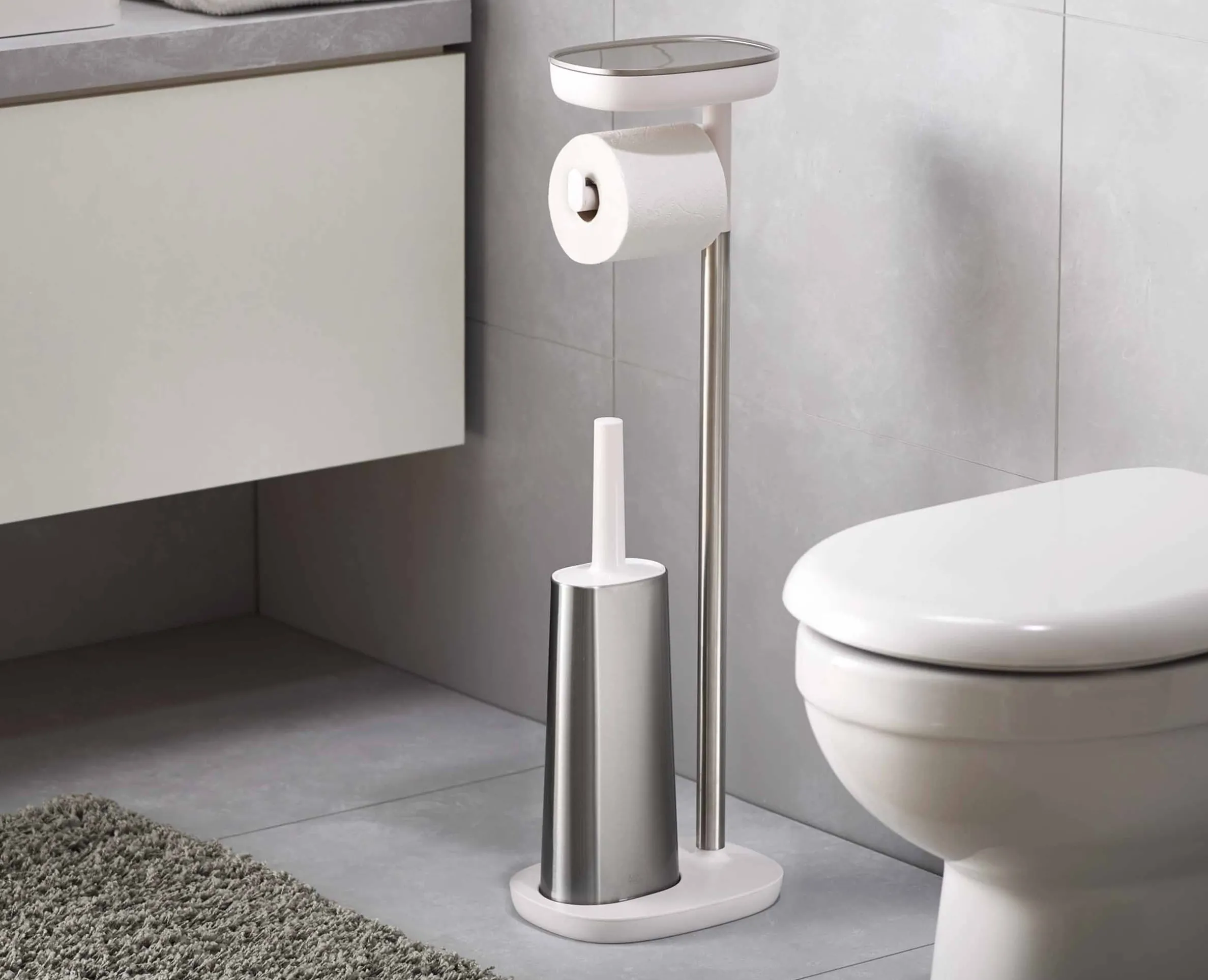 EasyStore™ Plus Stainless-steel Toilet Roll Holder with Toilet Brush