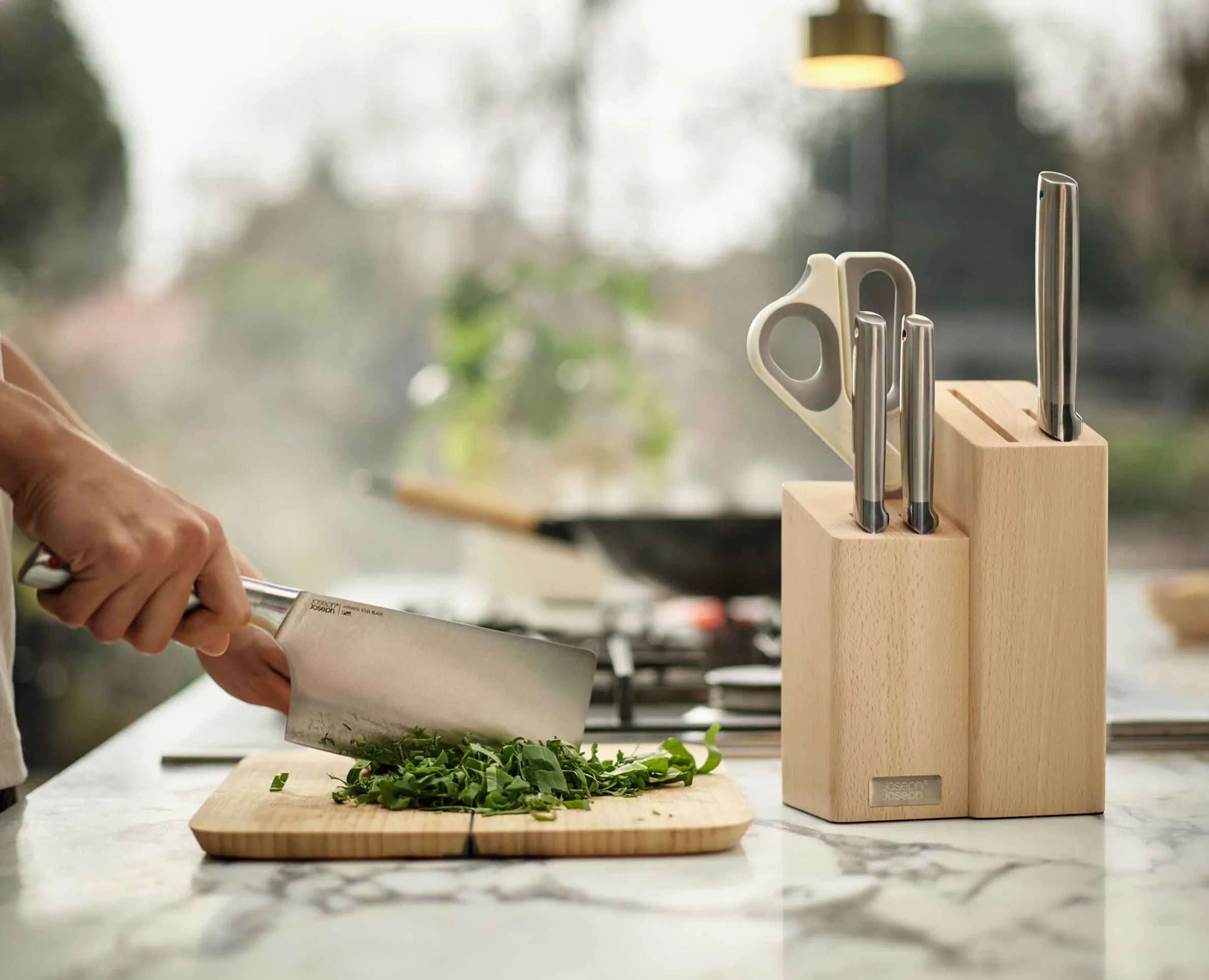 Elevate™ Fusion 5-piece Knife & Scissor Set with Beechwood Block