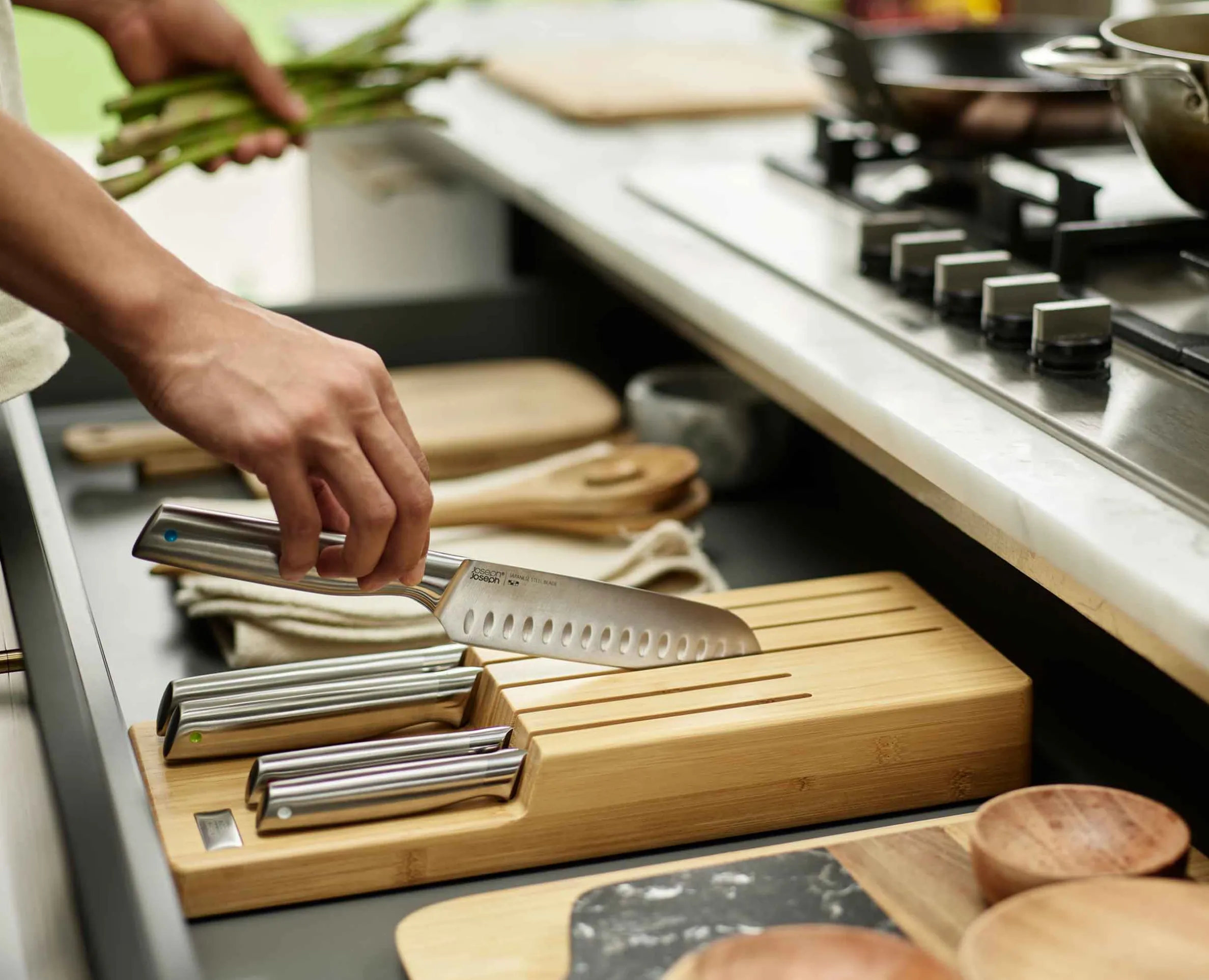 Elevate™ Steel Knife Set with In-drawer Bamboo Storage Tray