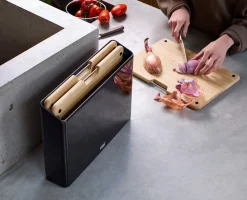 Folio™ Steel 3-Piece Bamboo Cutting Board Set With Black Stainless-Steel Case