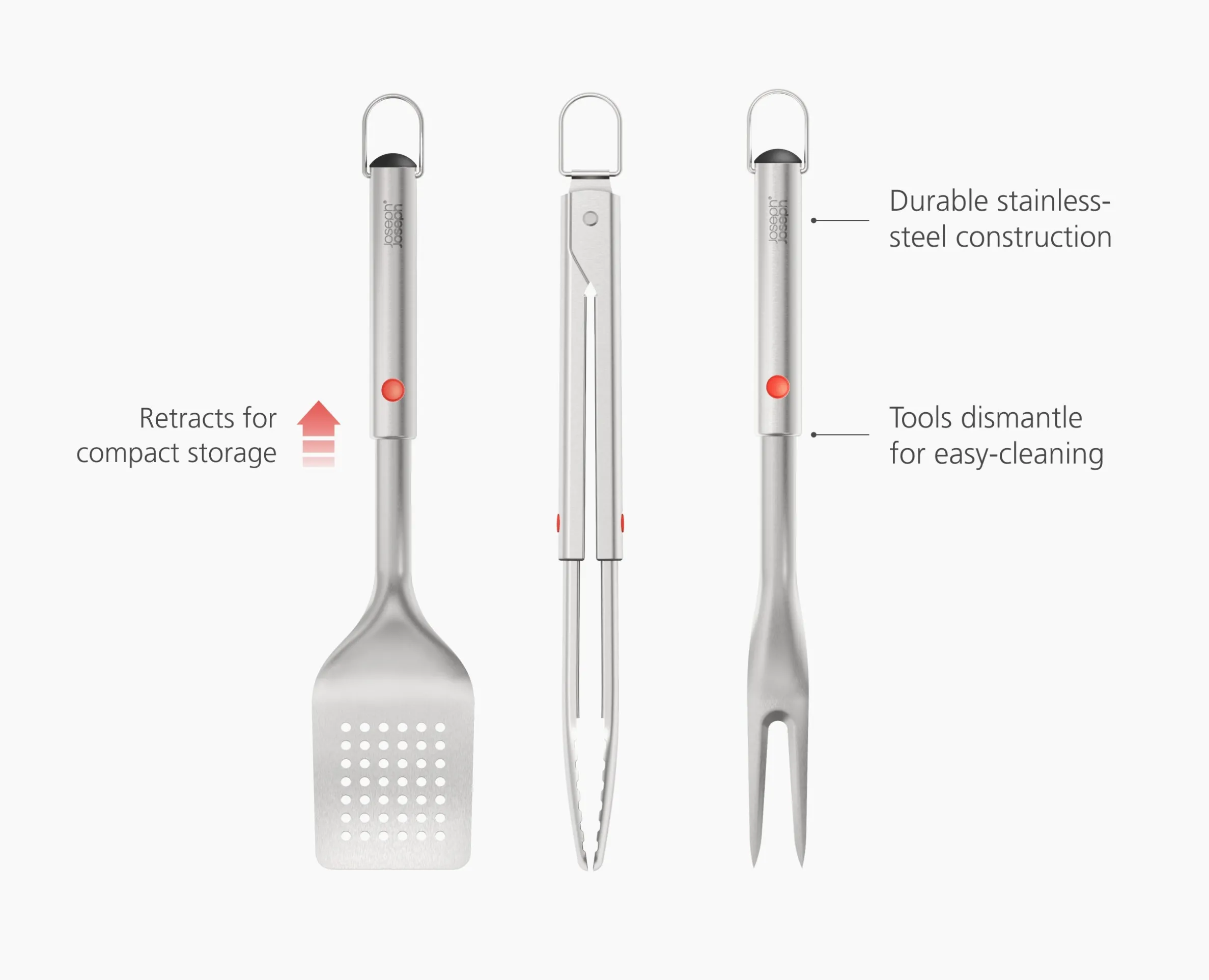 GrillOut™ 3-Piece Stainless-Steel BBQ Turner, Tongs & Fork Set