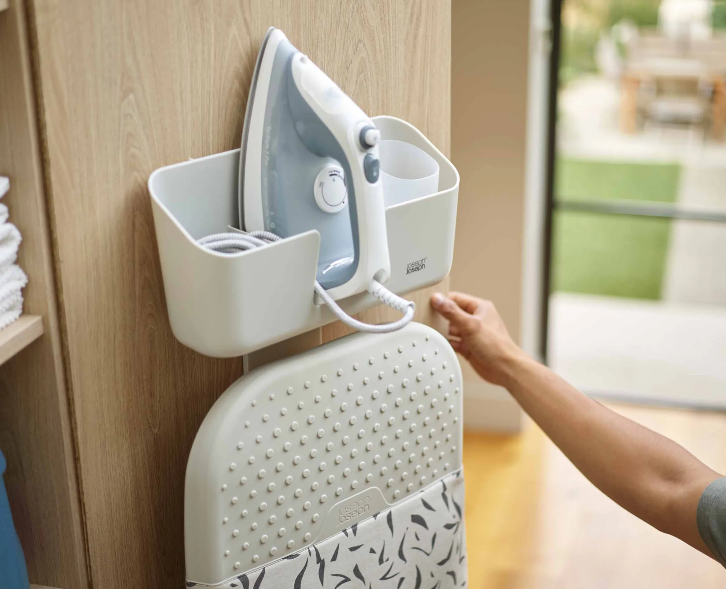 IronHub™ Wall-mounted Ecru Iron Storage Caddy