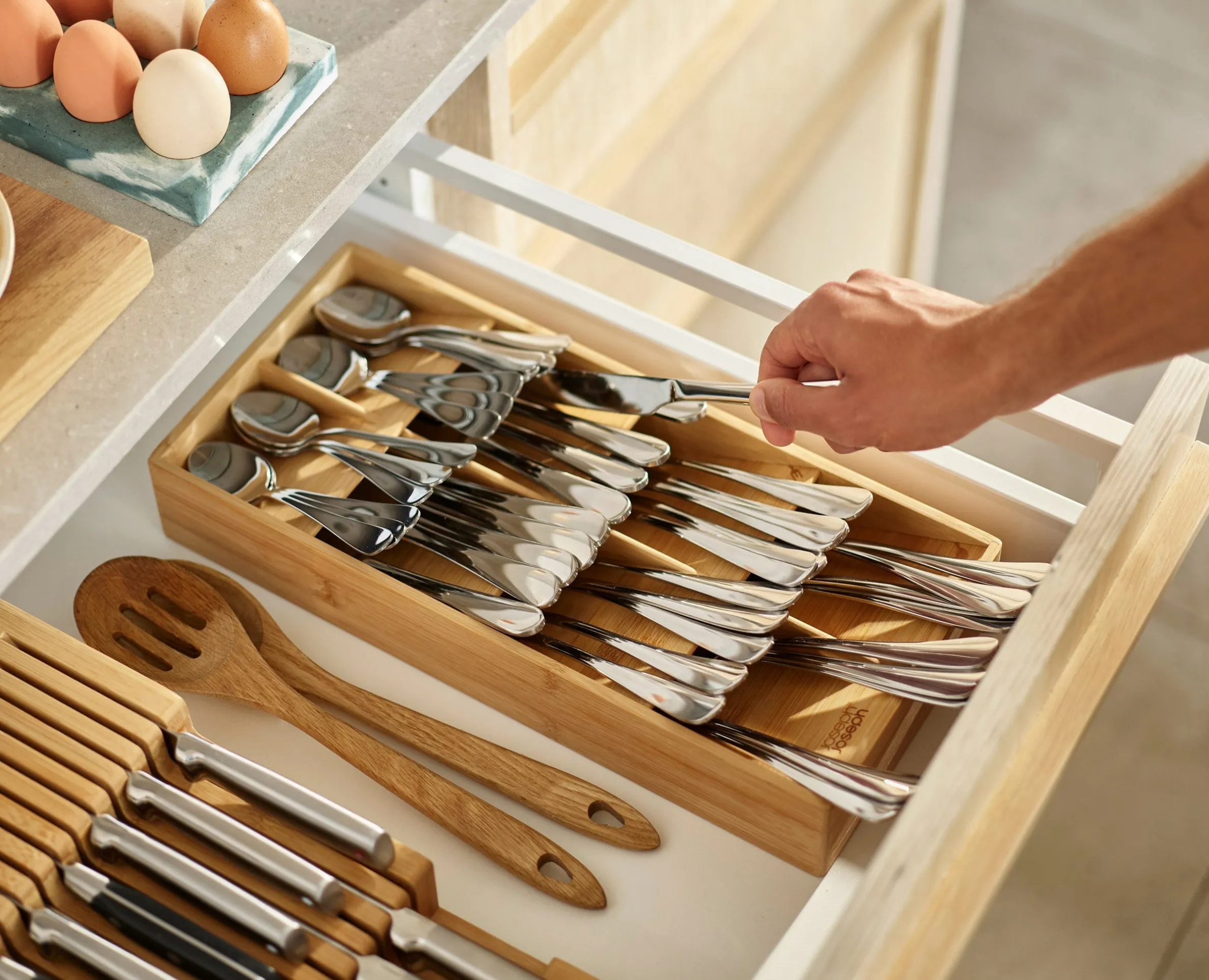 2-piece DrawerStore™ Bamboo Large Cutlery & Knife Organizer Set