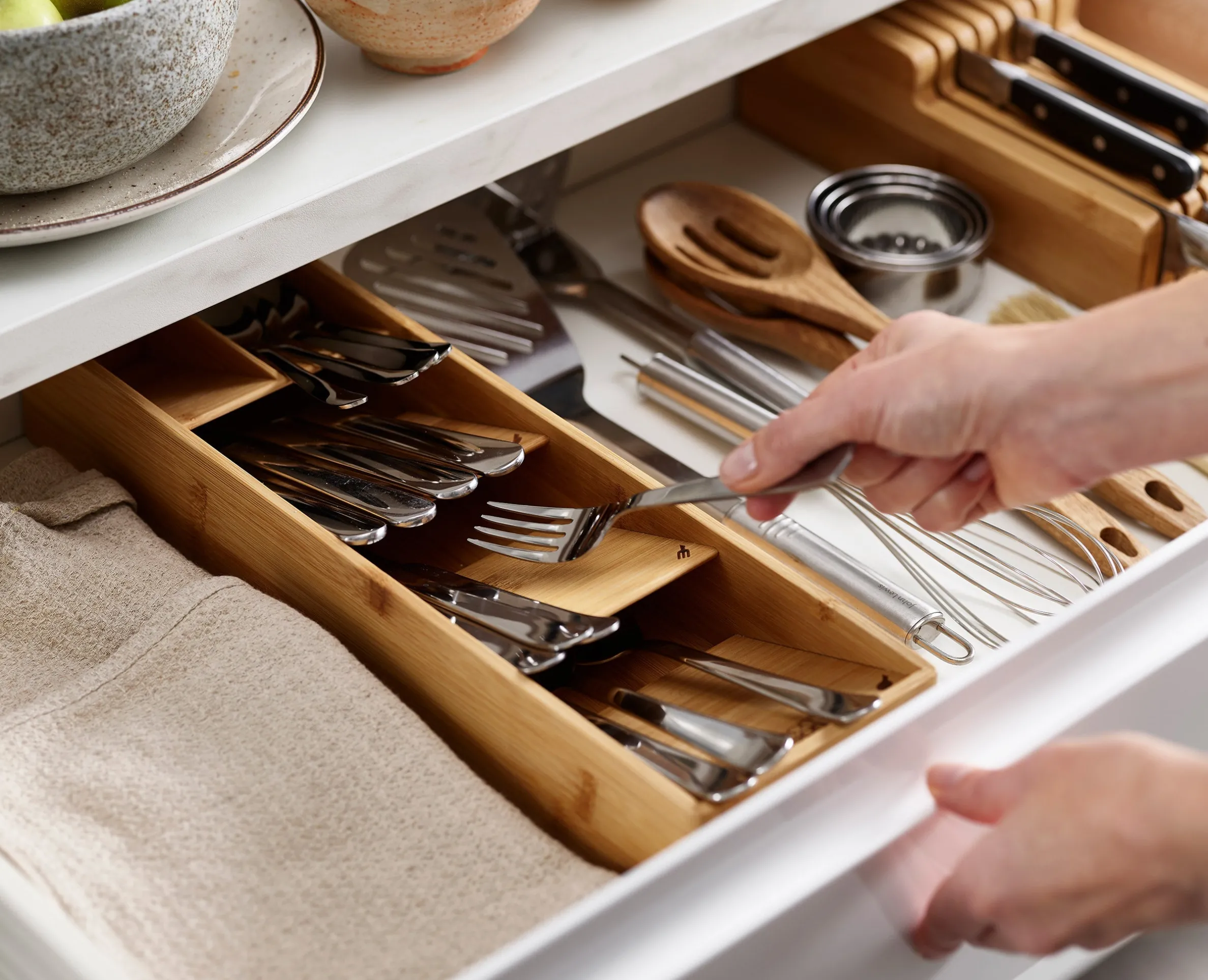 2-piece DrawerStore™ Bamboo Cutlery & Knife Organizer Set
