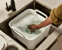 3-piece Stone Green Drainer, Washing-up Bowl & Brush Set