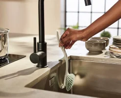 3-piece Stone Green Drainer, Washing-up Bowl & Brush Set