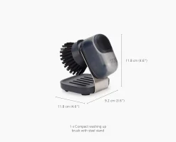 SinkTech™ Compact Soap Dispensing Dish Brush with Steel Stand & Extra Heads