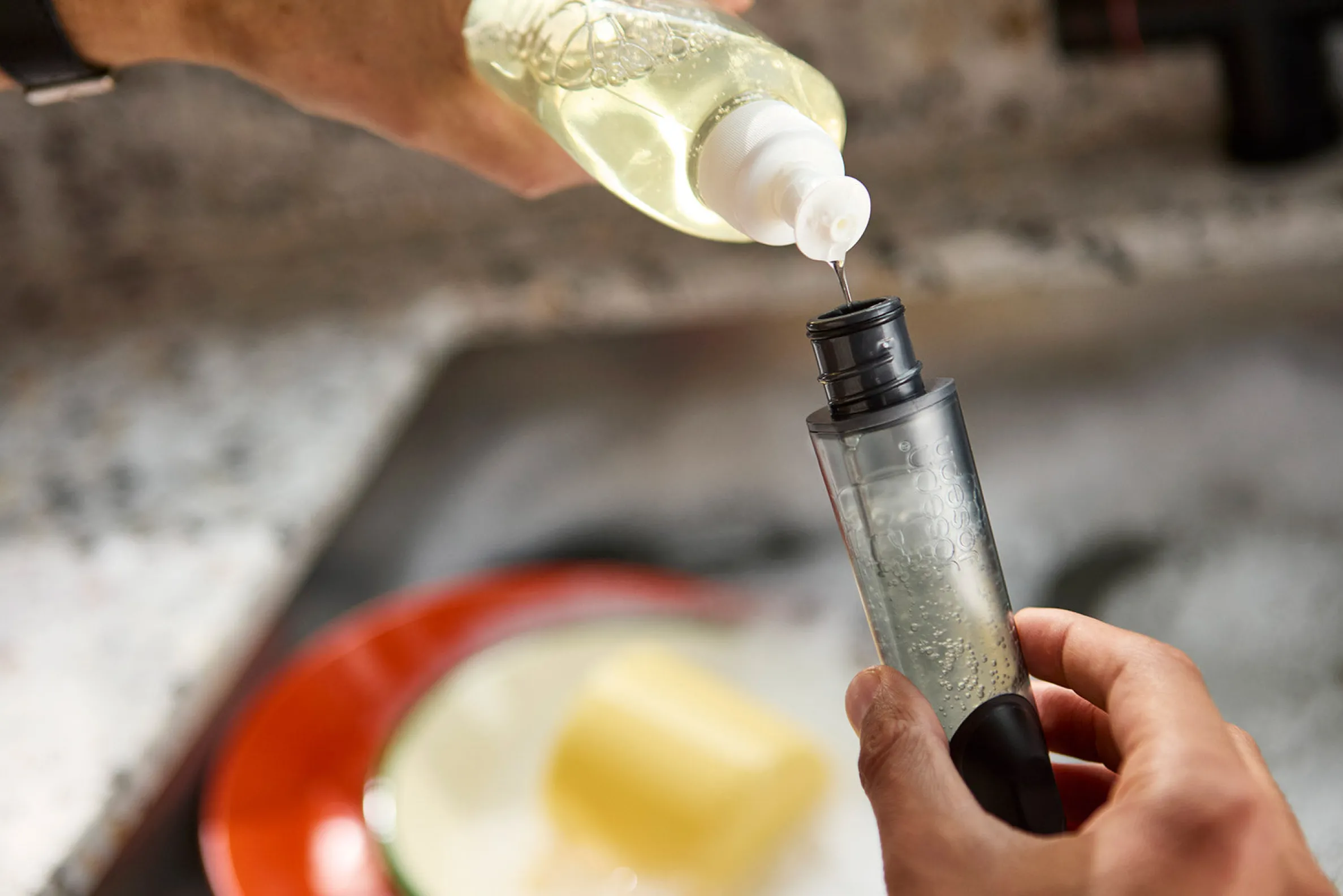 SinkTech™ Soap Dispensing Dish Brush with Steel Stand