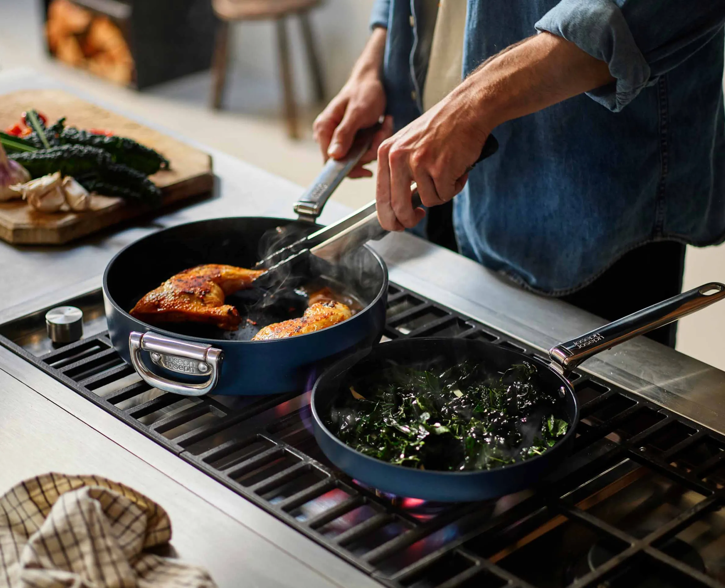 Space Folding Handle Ceramic Non-stick 8" Blue Frying Pan