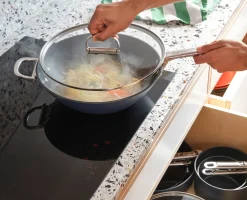 Space Folding Handle Ceramic Non-stick 12.5" Blue Wok & Lid