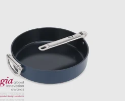 Space Folding Handle Ceramic Non-stick 3.8 Qt. Blue Sauté Pan