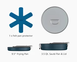 Space Folding Handle Ceramic Non-stick 3-piece Blue Cookware Set