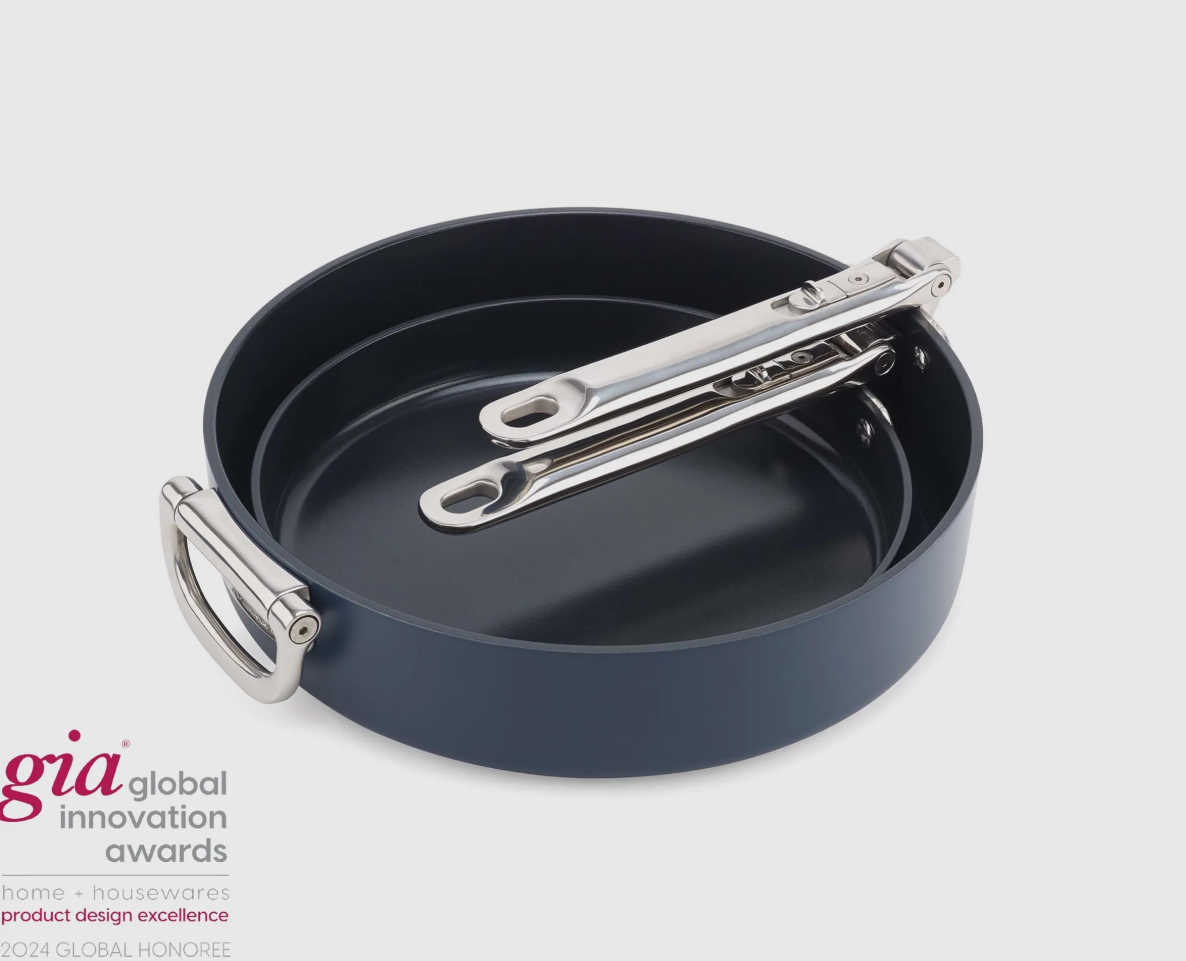 Space Folding Handle Ceramic Non-stick 2-piece Blue Pan Set