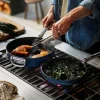 Space Folding Handle Ceramic Non-stick 2-piece Blue Pan Set