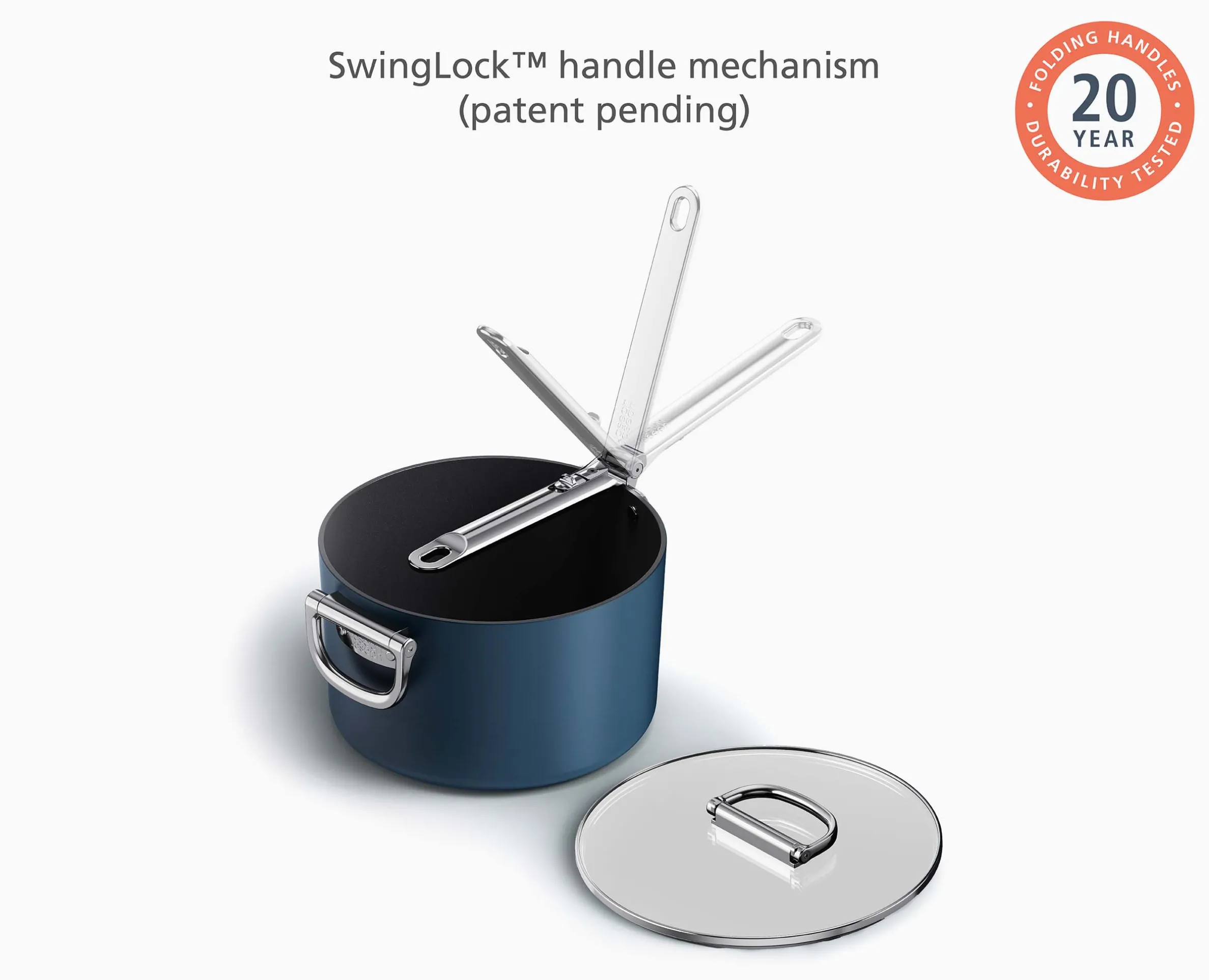 Space Folding Handle Ceramic Non-stick 6-piece Blue Saucepan Set