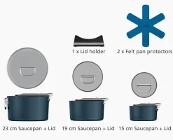 Space Folding Handle Ceramic Non-stick 6-piece Blue Saucepan Set