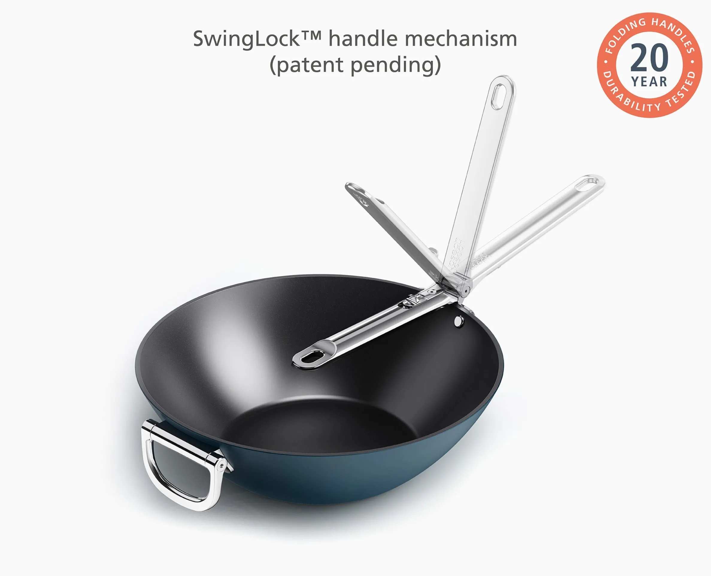 Space Folding Handle Ceramic Non-stick 12.5" Blue Wok