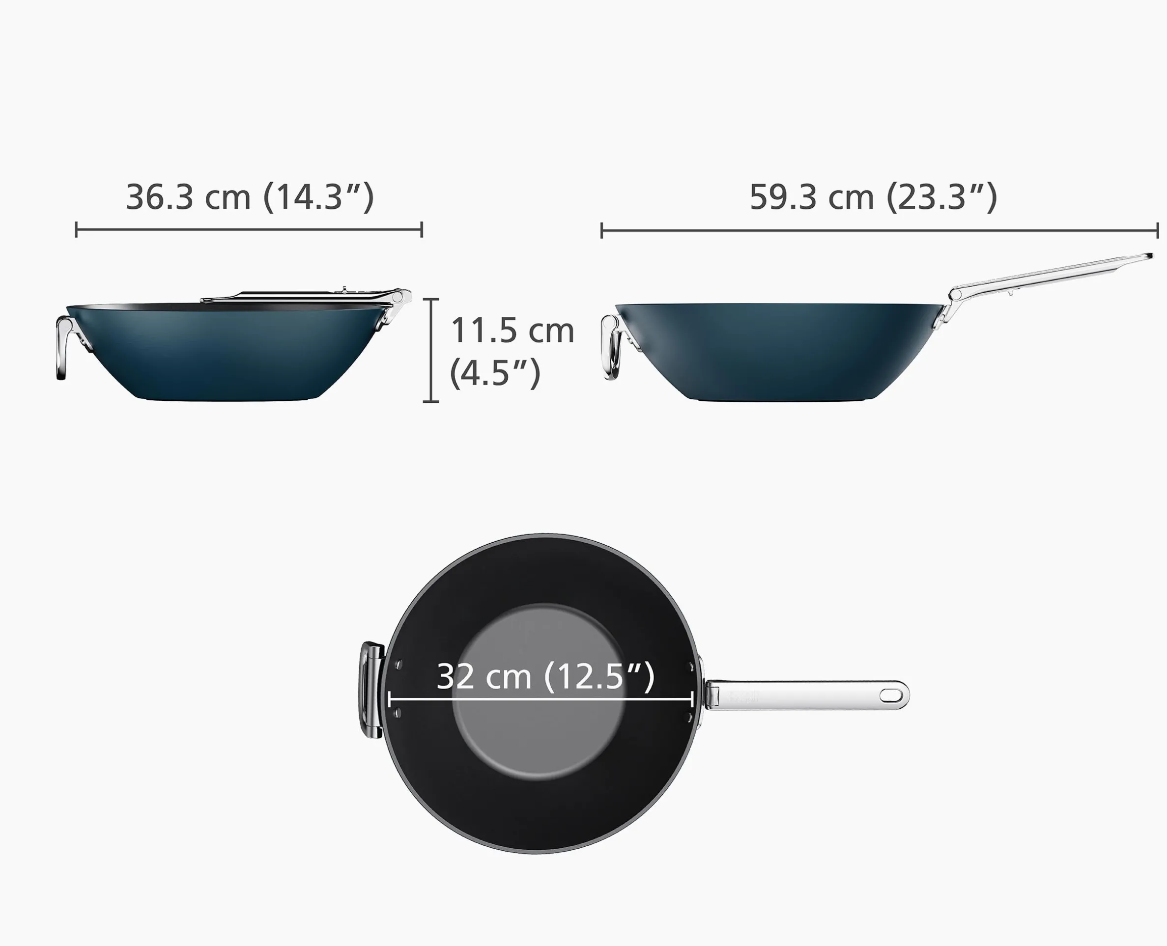 Space Folding Handle Ceramic Non-stick 12.5" Blue Wok