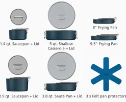 Space Folding Handle Ceramic Non-stick 10-piece Blue Cookware Set