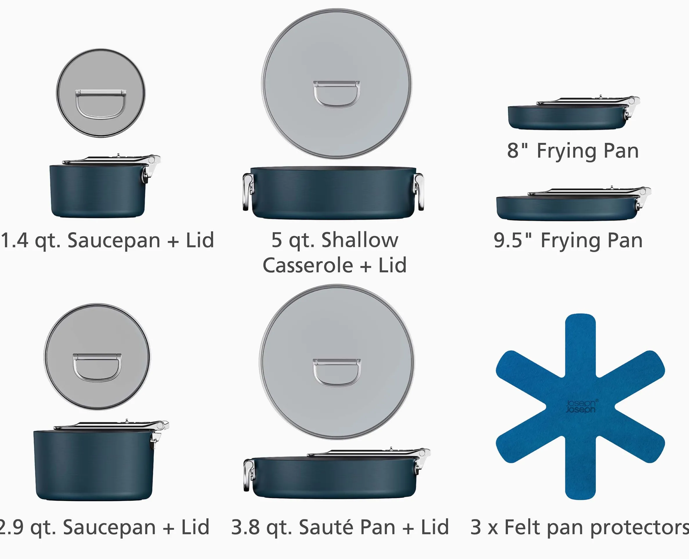 Space Folding Handle Ceramic Non-stick 10-piece Blue Cookware Set