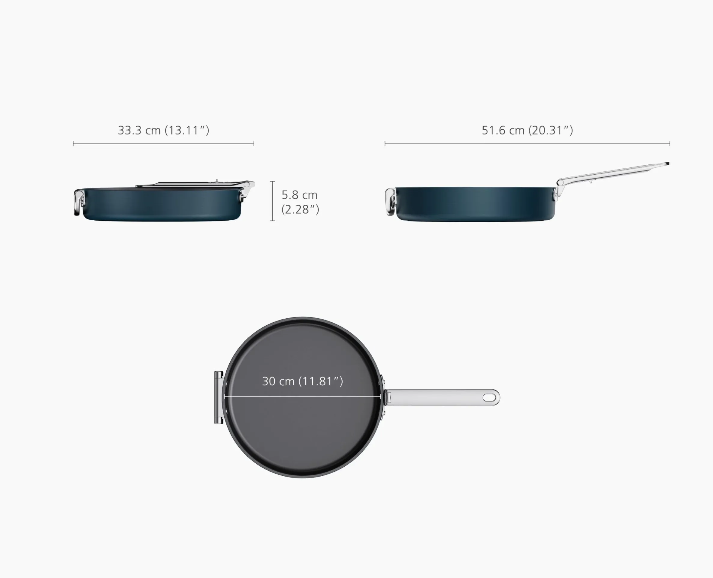 Space Folding Handle Non-Stick 12" Blue Shallow Frying Pan