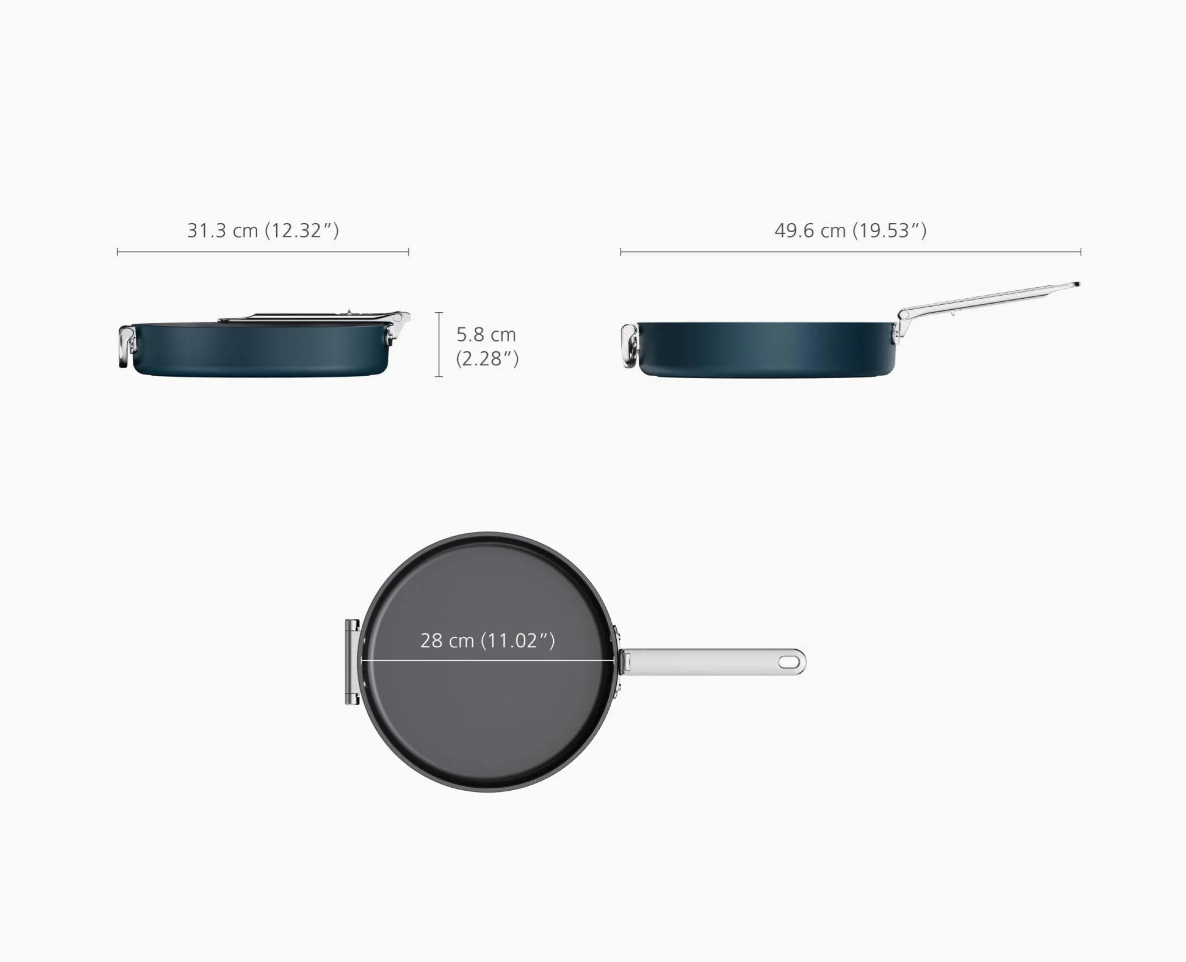 Space Folding Handle Non-Stick 11" Blue Shallow Frying Pan