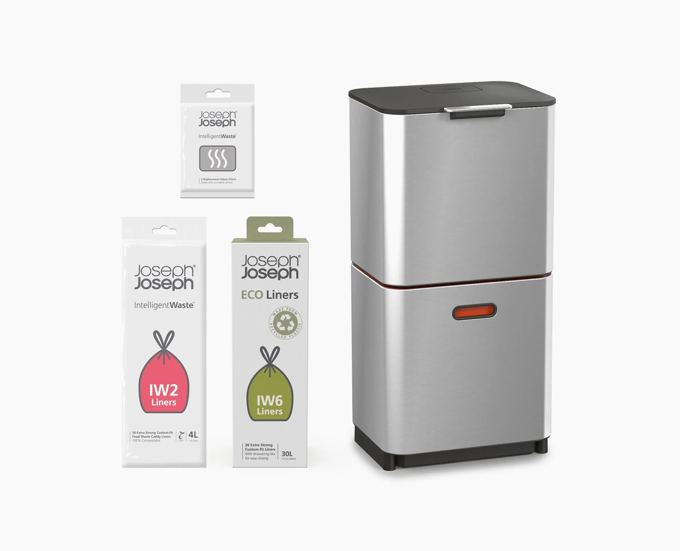 Totem Max 60L Stainless-steel Waste & Recycling Trash Can Starter Set