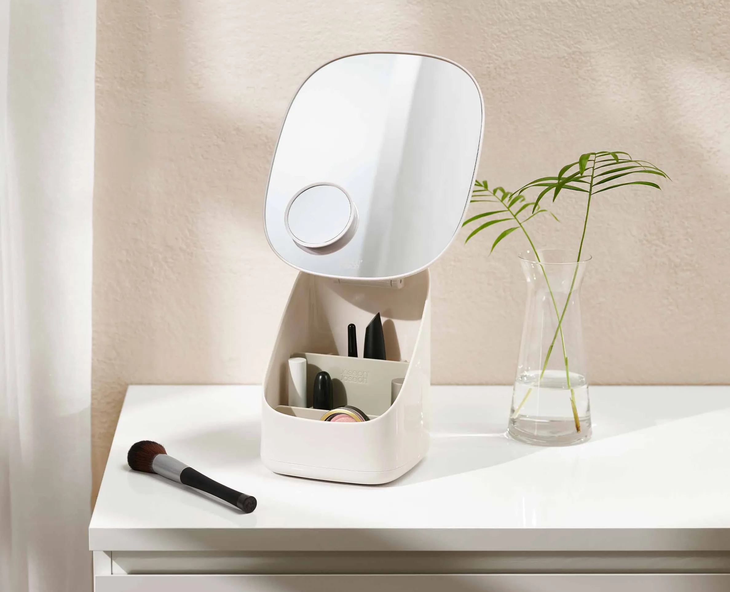 Viva Pedestal Mirror with Cosmetic Organizer